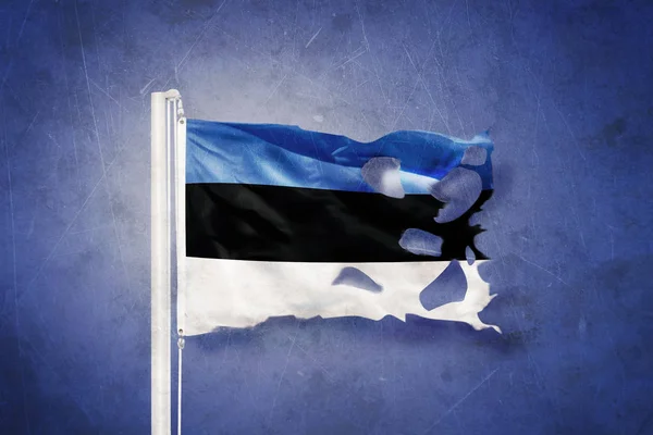 Bandera rasgada de Estonia ondeando sobre fondo grunge — Foto de Stock