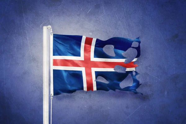Torn flag of Iceland flying against grunge background — Stock Photo, Image