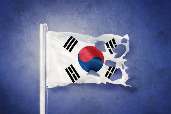 Bandera rasgada de Corea del Sur ondeando sobre fondo grunge — Foto de Stock