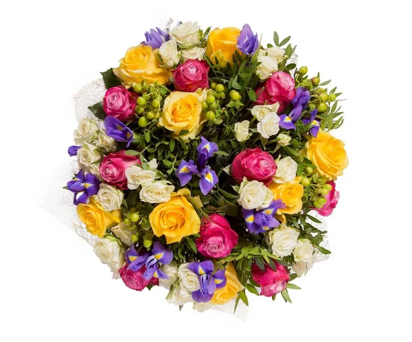 Bouquet of flowers top view on white background — Stock Photo, Image