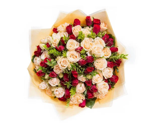 Bouquet of flowers top view on white background — Stock Photo, Image