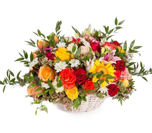 Bouquet di fiori vista dall'alto su sfondo bianco — Foto Stock