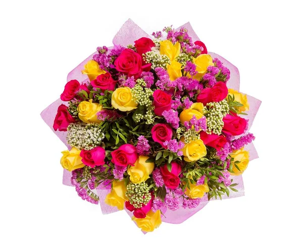 Bouquet of flowers top view on white background — Stock Photo, Image