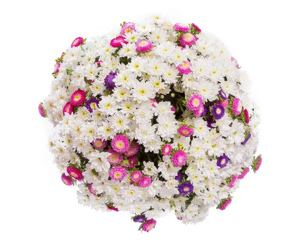 Boeket van bloemen bovenaanzicht op witte achtergrond — Stockfoto