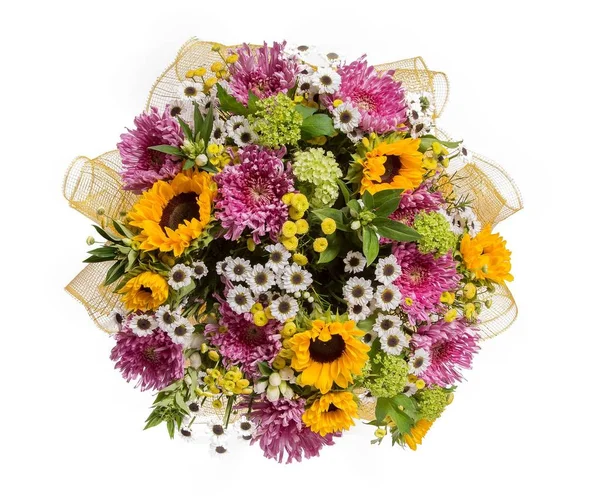 Bouquet of flowers top view on white background — Stock Photo, Image