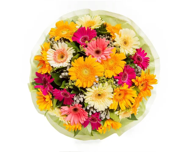 Bouquet of flowers top view on white background — Stock Photo, Image