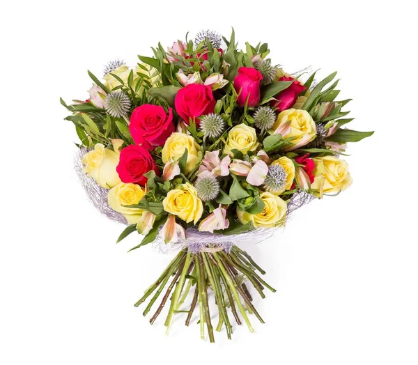 Bouquet of flowers top view on white background — Stock Photo, Image