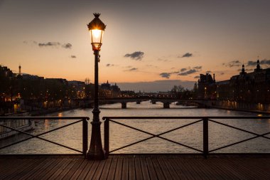 Pont des arts street lamp at night, Paris clipart