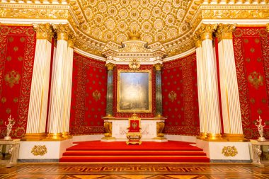 Saint Petersburg, Russia - May 12, 2017: Royal throne, Interior of the State Hermitage, a museum of art and culture in Saint Petersburg, Russia. clipart