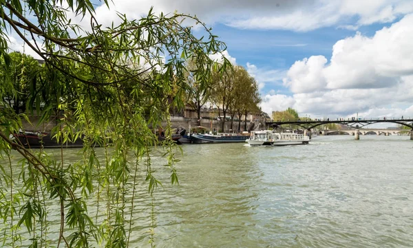 在巴黎，法国塞纳河的如诗如画大堤。建筑物和树木 — 图库照片