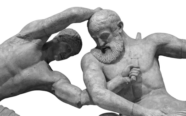 Antike Statue eines Kriegers, der Bart und Schwert tötet. Antike Skulptur von Gladiatoren — Stockfoto