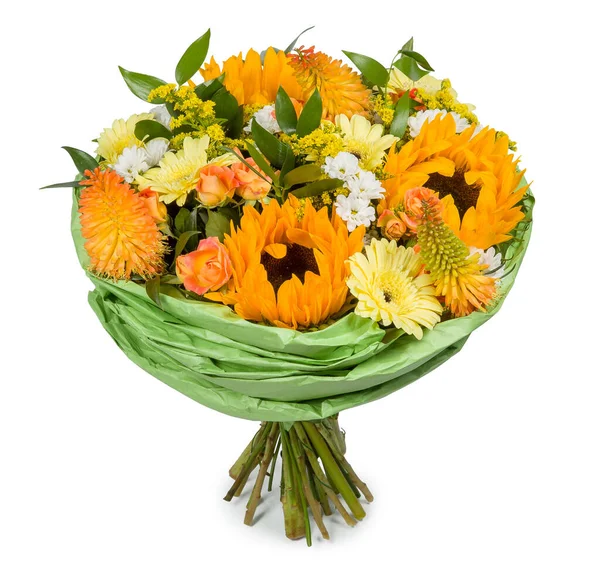 Colorful flower bouquet arrangement centerpiece isolated on white. bouquet made of Alstroemeria, Gerber, Rose and Chrysanthemum flowers isolated on white — Stock Photo, Image