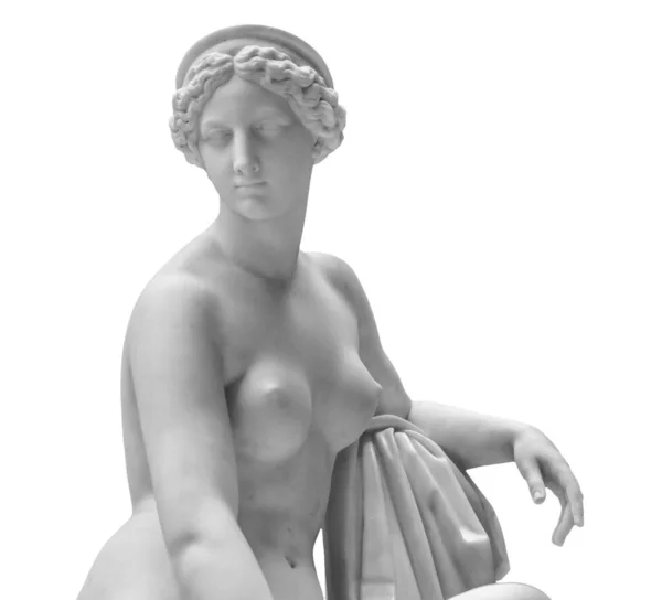 Kopf einer jungen Frau aus weißem Marmor. Statue der sinnlichen Renaissance-Kunst-Ära nackte Frau im Kreis antiken Stil isoliert auf weißem Hintergrund — Stockfoto