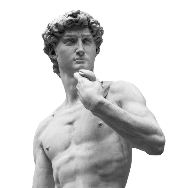 Socha slavné sochy od Michelangela - David z Florencie, izolované na bílém — Stock fotografie
