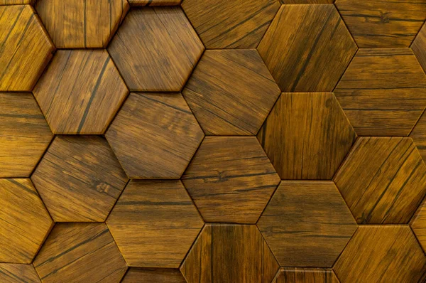 Hexágono de fondo patrón de madera. Textura de madera vieja en forma de panal de azulejos, que consiste en un conjunto de placas hexagonales — Foto de Stock