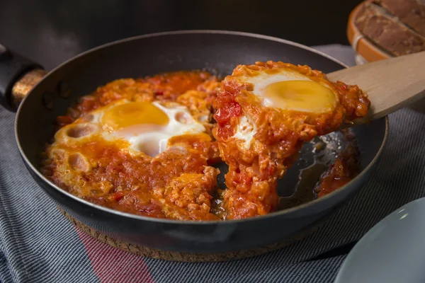 Breakfast Shakshuka Fried Eggs Tomato — Stock Photo, Image