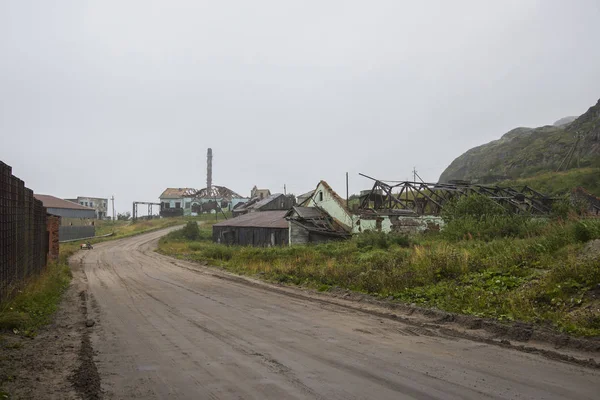 Beschadigde Huizen Teriberka Stad Rusland — Stockfoto