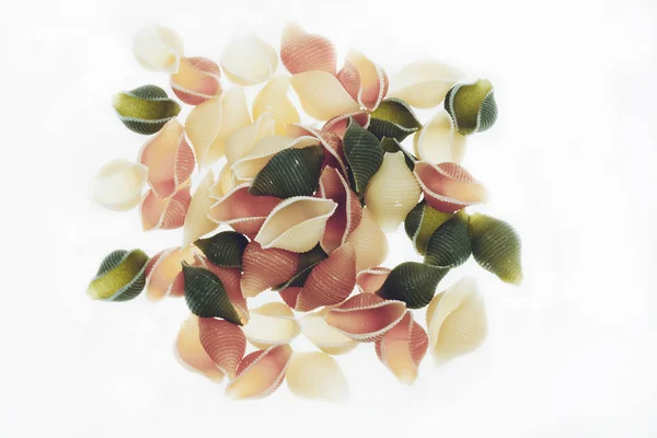 Pasta Colorata Conchiglie Bílé Pozadí — Stock fotografie