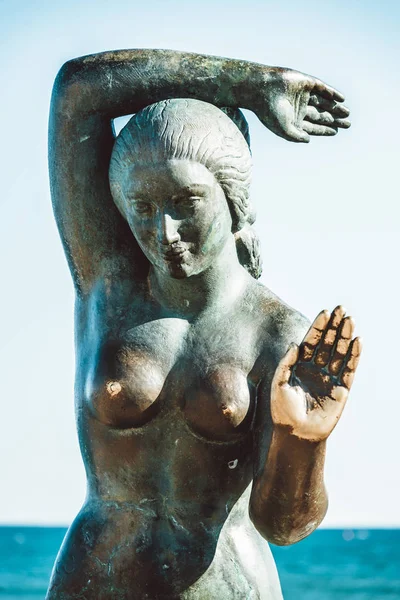 Sitges Catalonia Spain June 2017 Punta Bronze Mermaid Statue Titled — стоковое фото