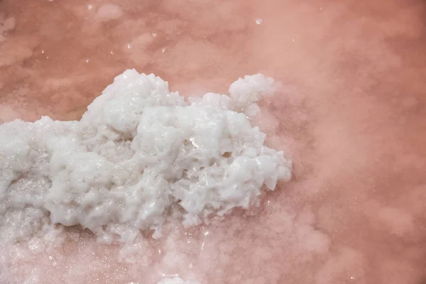Crystals of salt in a pink lake. Torrevieja, Spain