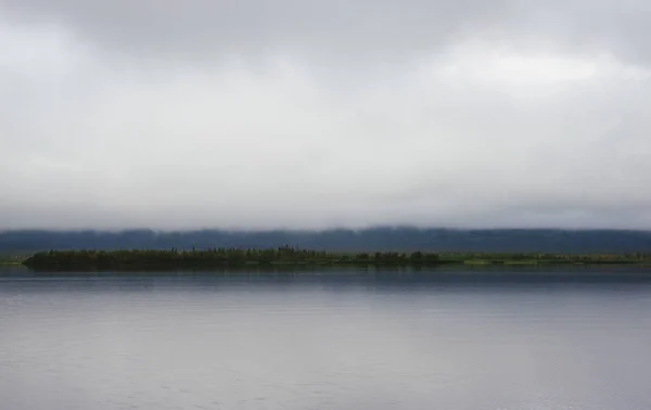 Пейзаж с озером Ловозеро и тундровым лесом — стоковое фото