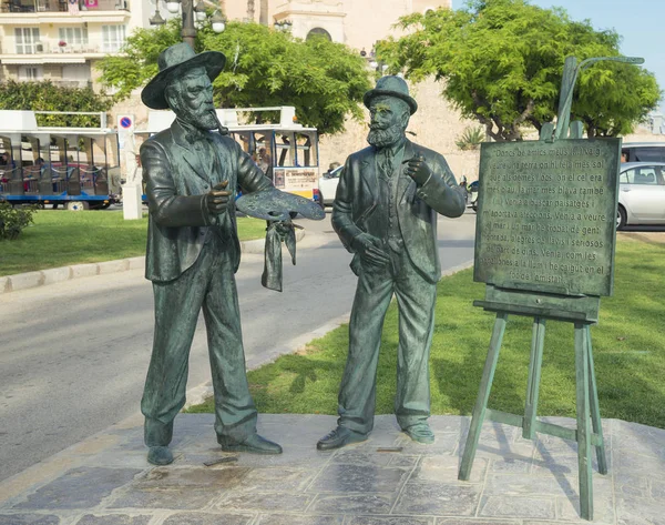 Patung Santiago Rusinol dan Ramon Casas, Catalan Spanyol — Stok Foto