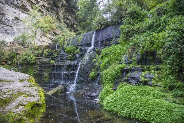 Pequena Cachoeira Floresta Montanhosa Perto Aldeia Ripit Pruit Catalunha Espanha — Fotografia de Stock