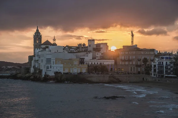 Vista Pôr Sol Sitges Espanha — Fotografia de Stock