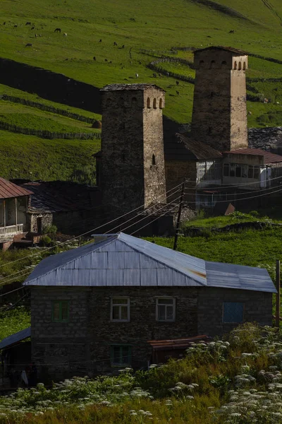 Gürcistan 'ın Ushguli köyündeki Svan kuleleri — Stok fotoğraf