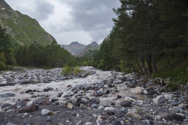 Kafkasya dağlarında Azau Nehri (Baksan)