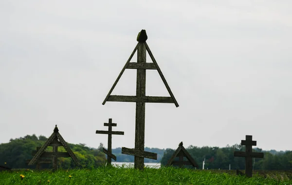 Cemetery with wooden crosses in Kizhi