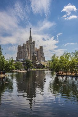 MOSCOW / RUSSIA - JUNE 26, 2016: Skyscraper on the Kudrinskaya Square. View from the Moscow Zoo