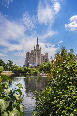 MOSCOW / RUSSIA - JUNE 26, 2016: Skyscraper on the Kudrinskaya Square. View from the Moscow Zoo