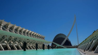 Valencia, Valencia / İspanya - 08 Ağustos 2019: Sanat ve Bilim Şehri - Valencia şehrindeki kültürel ve mimari kompleks