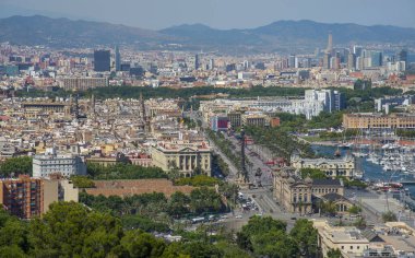 BARCELONA, CATALONIA / SPAIN - 14 Haziran 2017: Barcelona şehrinin panoramik manzarası