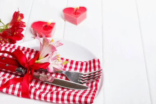Instelling van de tabel van de dag van Valentijnskaarten — Stockfoto