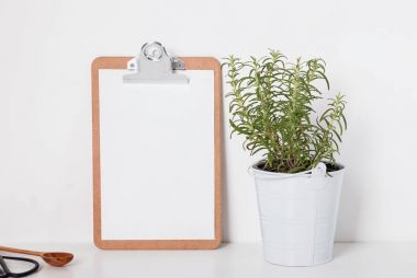 Pano mock-up yeşil biberiye bitki ile 