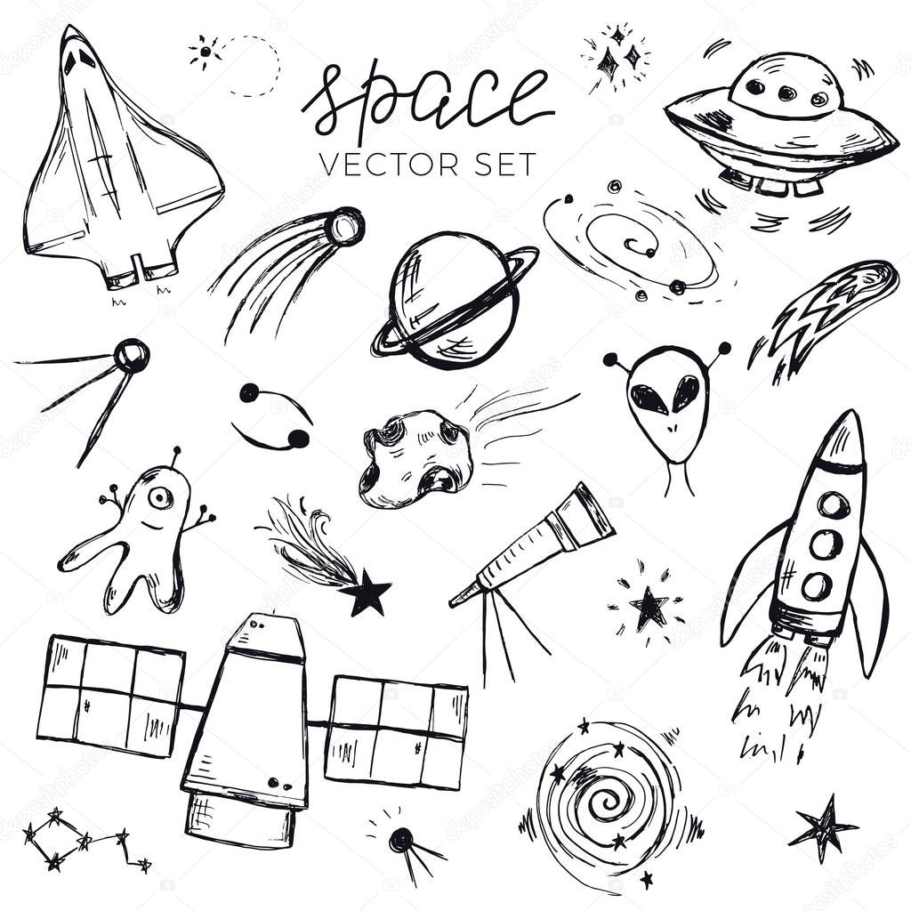 Space themed doodle set. 