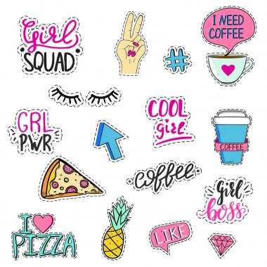 Komik kadınsı çıkartmaları kümesi