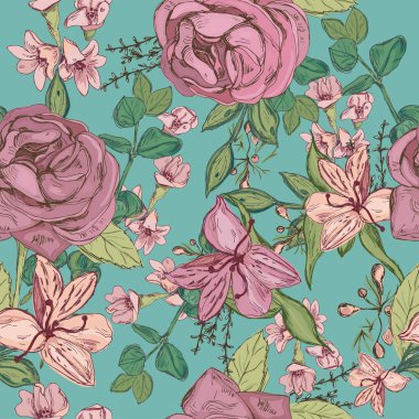 Güzel çiçekler ve bitkiler ile Seamless Modeli