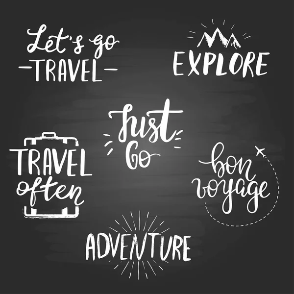 Set of inspirational travel quotes on the blackboard background. — Stock Vector