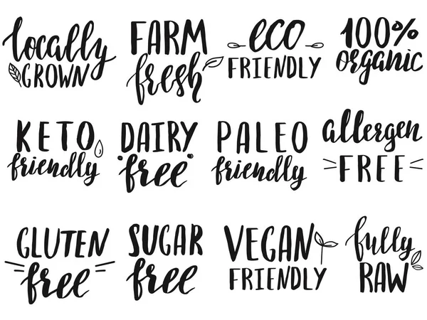 Set of dietary food labels written by hand. — ストックベクタ