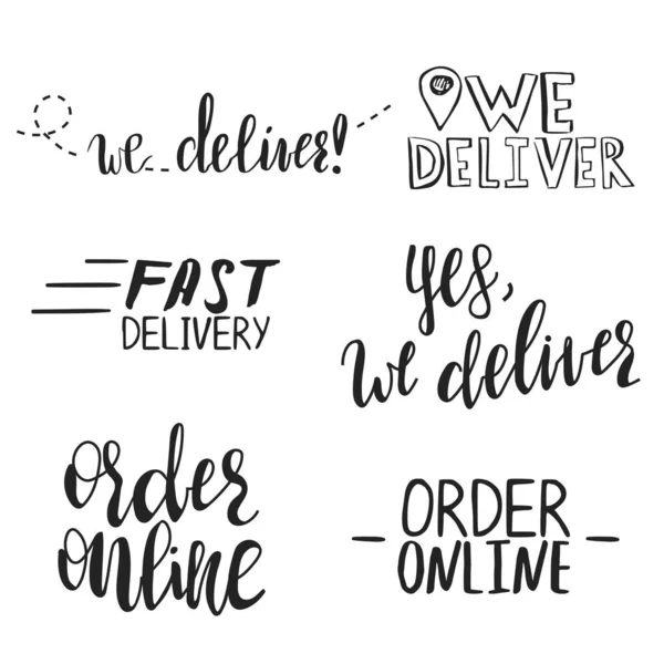 Векторний набір рукописних фраз We Deliver, Order online та інші. — стоковий вектор