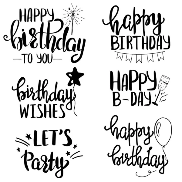 Set of Happy Birthdays lettering phrases — Stock Vector