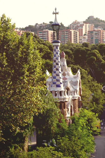 Frame mozaïek tegel grunge achtergrond Barcelona.Gingerbread huis — Stockfoto