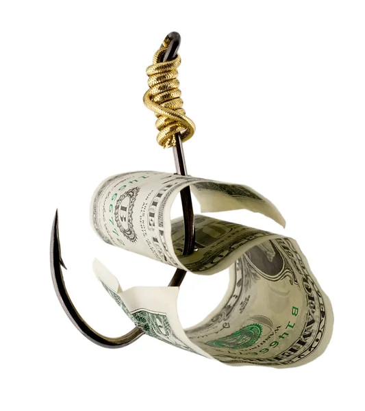 Dollar bill on a fishhook — Stock Photo, Image