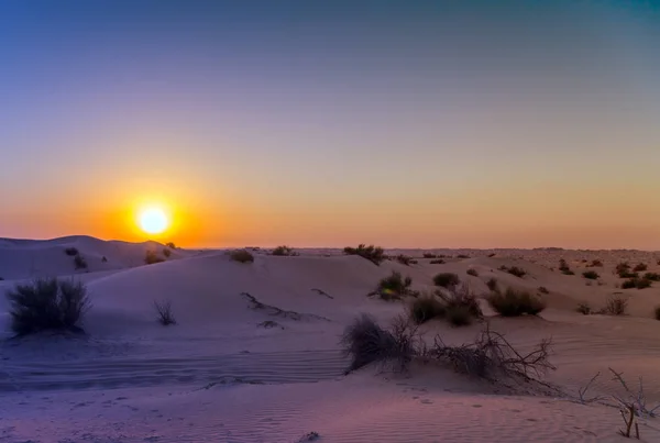 Zand woestijn landschap met blauwe hemel achtergrond van duinen. — Stockfoto