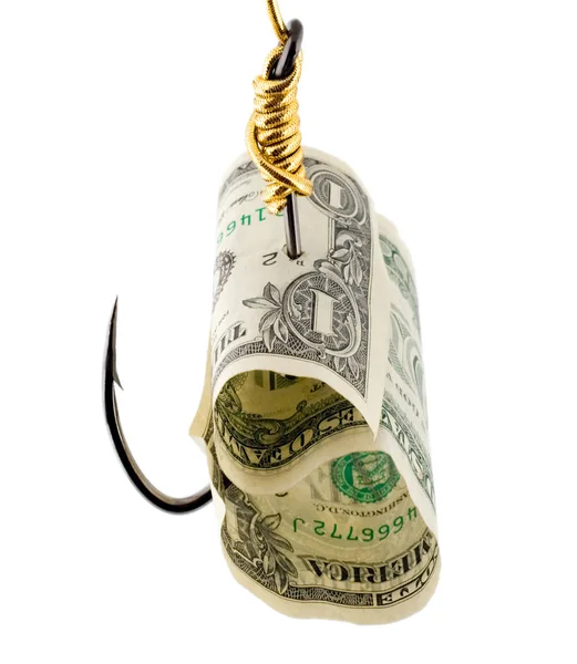 Dollar bill on a fishhook — Stock Photo, Image