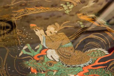 Vintage geleneksel Japon ipek kimono Japonya desen decora