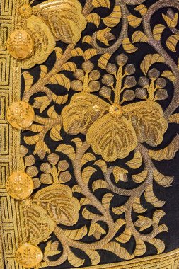 Vintage geleneksel Japon ipek kimono Japonya altın desen d